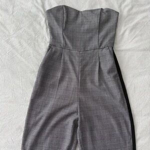 Dynamite Gray Plaid Strapless Jumpsuit